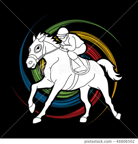 Horse racing Jockey riding horse Horseman vector 48806502