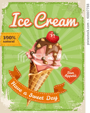 Vector sweet ice cream poster in vintage style with typography elements Vector sweet ice cream poster in vintage style with typography elements 48807788
