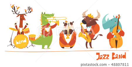 Funny animals musicians vector characters. Jazz music 48807811
