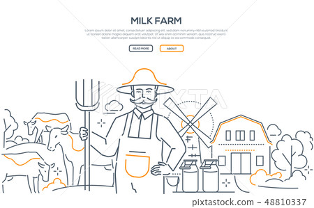 Milk farm - line design style web banner Milk farm - line design style web banner 48810337