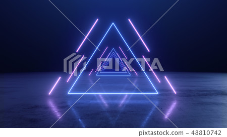 3d render abstract Neon lines triangles tunnel - Stock Illustration ...