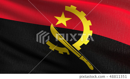 Angola national flag blowing in the wind isolated. 48811351