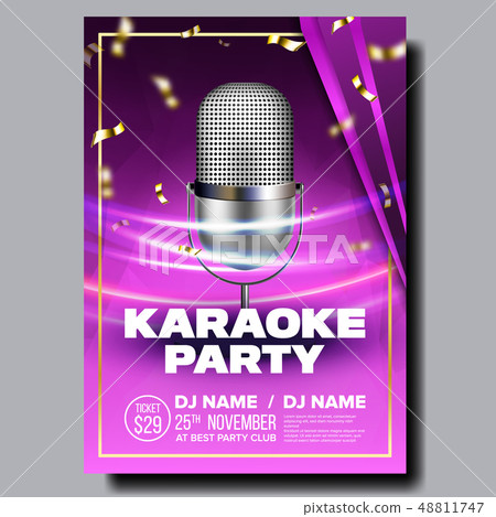 Karaoke Poster Vector. Sing Song. Karaoke Dance Event. Vintage Studio. Musical Record. Broadcast 48811747