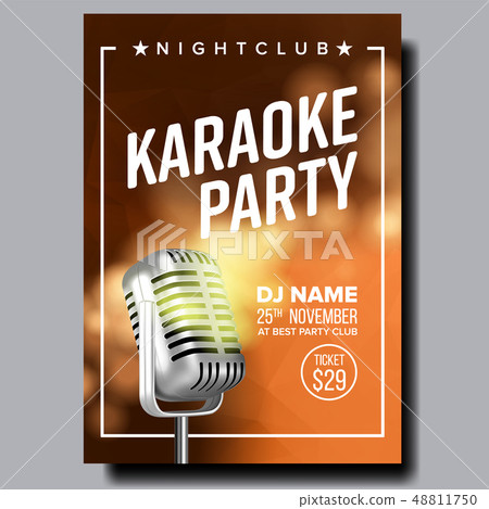 Karaoke Poster Vector. Vintage Karaoke Studio. Musical Record. Broadcast Object. Communication Style 48811750