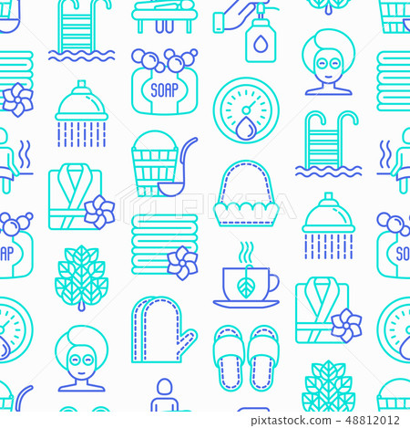 Spa, sauna seamless pattern with thin line icons Spa, sauna seamless pattern with thin line icons 48812012