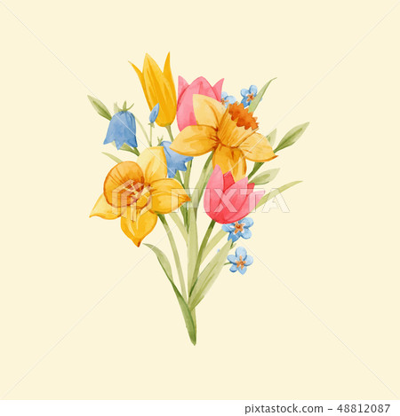 Watercolor spring floral bouquet 48812087