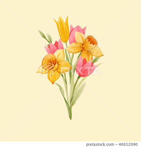 Watercolor spring floral bouquet 48812090
