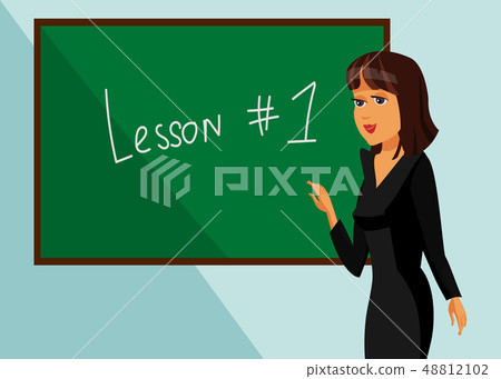 Female Teacher standing next to Blackboard Drawing Female Teacher standing next to Blackboard Drawing 48812102