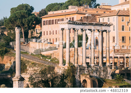 Rome, Italy. Column Of Phocas And The Temple Of Saturn. Colonna Di Foca And Tempio Di Saturno. The 48812319