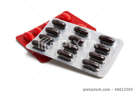 medical capsules in pack isolated 48812503