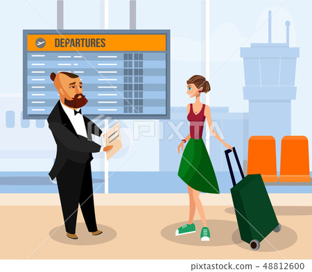 Woman with Luggage in Airport Terminal Drawing 48812600