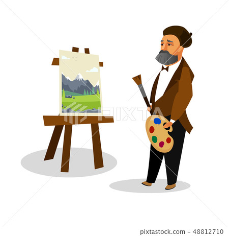 Artist Painting Landscape Cartoon Illustration Artist Painting Landscape Cartoon Illustration 48812710