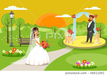 Outdoor Wedding Ceremony, Party Flat Illustration 48812891