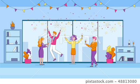 Joyful Managers Celebrating Holiday in Office. Joyful Managers Celebrating Holiday in Office. 48813080