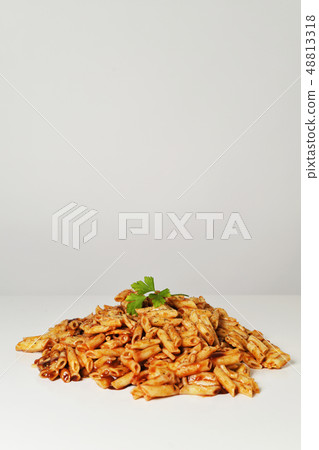 mixed pasta with tomato sauce 48813318