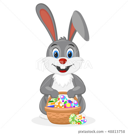 Easter Bunny with a full basket of decorated eggs - Stock Illustration ...