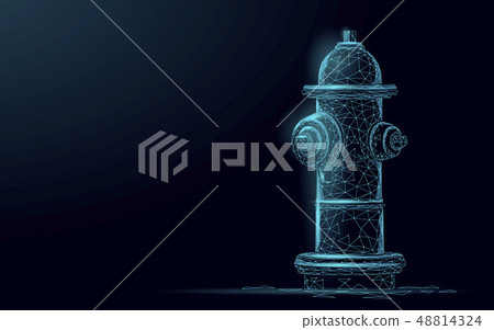 Fire hydrant low poly rescue technology concept. Polygonal blue emergency fireman equipment vector 48814324