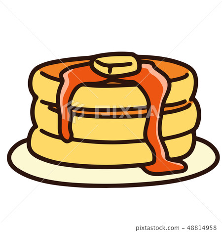 Illustration of a simple and cute butter and syrup pancake with main line Illustration of a simple and cute butter and syrup pancake with main line 48814958
