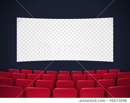Cinema screen with red seats.  48815696