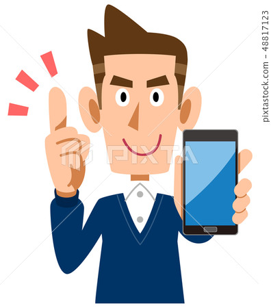 一個拿著智能手機並解釋要點的人 48817123