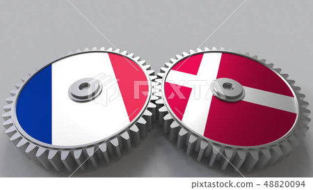 Flags of France and Denmark on meshing gears. International cooperation conceptual 3D rendering 48820094