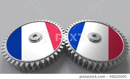 French national project. Flags of France on moving cogwheels. Conceptual 3D rendering 48820095