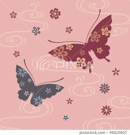 Japanese style illustration of butterfly and flower 48820607