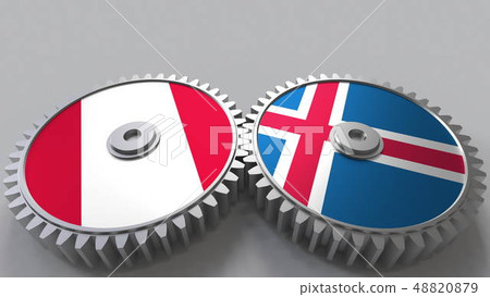 Flags of Peru and Iceland on meshing gears. International cooperation conceptual 3D rendering Flags of Peru and Iceland on meshing gears. International cooperation conceptual 3D rendering 48820879