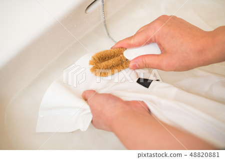 Laundry, shirt, scrubbing brush, stain removal Laundry, shirt, scrubbing brush, stain removal 48820881