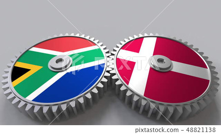 Flags of South Africa and Denmark on meshing gears. International cooperation conceptual 3D Flags of South Africa and Denmark on meshing gears. International cooperation conceptual 3D 48821138