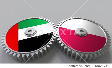Flags of the UAE and Poland on meshing gears. International cooperation conceptual 3D rendering Flags of the UAE and Poland on meshing gears. International cooperation conceptual 3D rendering 48821719