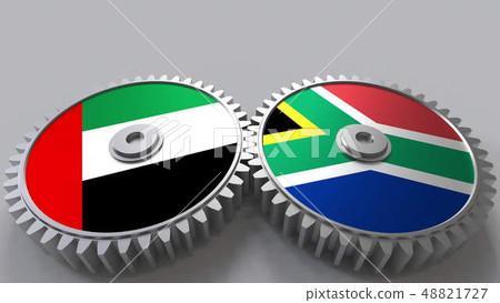 Flags of the UAE and South Africa on meshing gears. International cooperation conceptual 3D Flags of the UAE and South Africa on meshing gears. International cooperation conceptual 3D 48821727