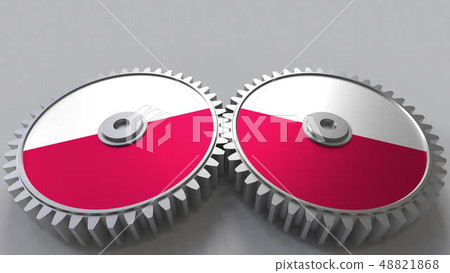 Polish national project. Flags of Poland on moving cogwheels. Conceptual 3D rendering 48821868