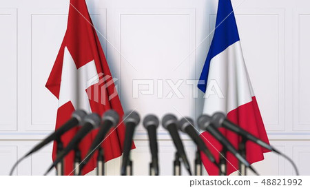 Flags of Switzerland and France at international meeting or conference. 3D rendering Flags of Switzerland and France at international meeting or conference. 3D rendering 48821992