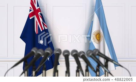 Flags of Australia and Argentina at international meeting or conference. 3D rendering 48822005