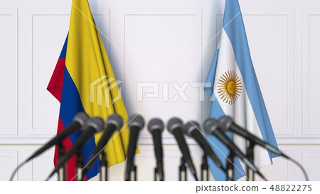 Flags of Colombia and Argentina at international meeting or conference. 3D rendering Flags of Colombia and Argentina at international meeting or conference. 3D rendering 48822275