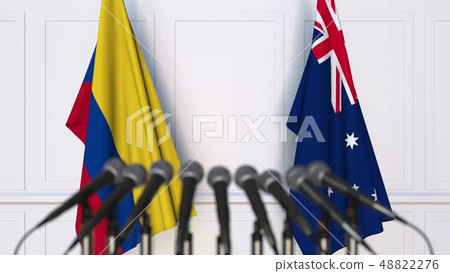 Flags of Colombia and Australia at international meeting or conference. 3D rendering 48822276