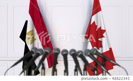Flags of Egypt and Canada at international meeting or conference. 3D rendering Flags of Egypt and Canada at international meeting or conference. 3D rendering 48822341