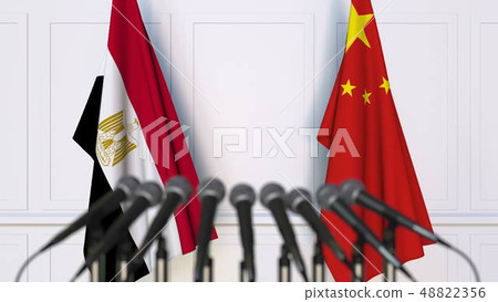 Flags of Egypt and China at international meeting or conference. 3D rendering 48822356