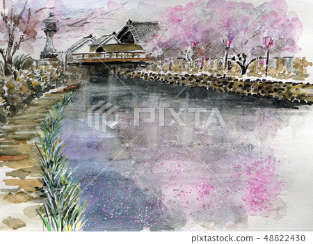 Spring watering around the village sketch drawing flower bud flower flower 48822430