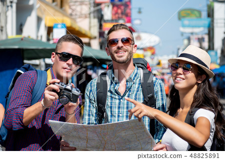 Group of tourist backpacker friends traveling in 48825891