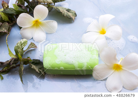 herbal soap with soapsuds for body skin  48826679