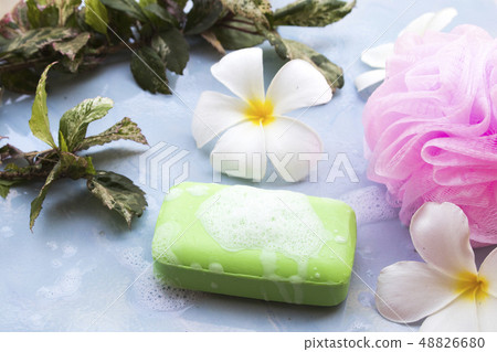 herbal soap with soapsuds for body skin  48826680
