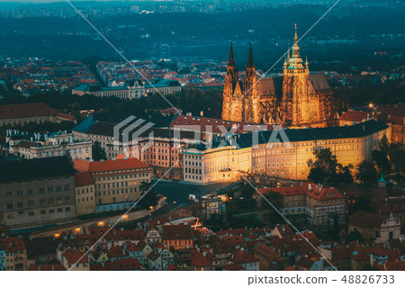 View of Prague, Czech Republic. Castle, St. Vitus Cathedral. Aerial view to Lesser Town, Prague 48826733