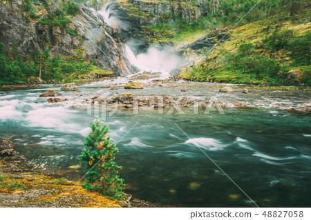 Beautiful Waterfall In The Valley Of Waterfalls In Norway. Beautiful Waterfall In The Valley Of Waterfalls In Norway. 48827058