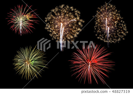 Colorful assorted fireworks selection on a black 48827319