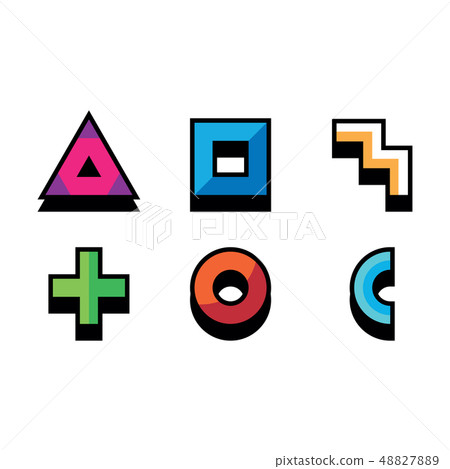 Geometric figures triangle, circle, square, curved lines on white background. Colorful geometric 48827889