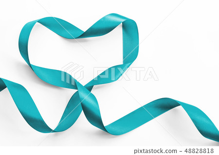 Teal ribbon awareness in heart shape isolated on Teal ribbon awareness in heart shape isolated on 48828818