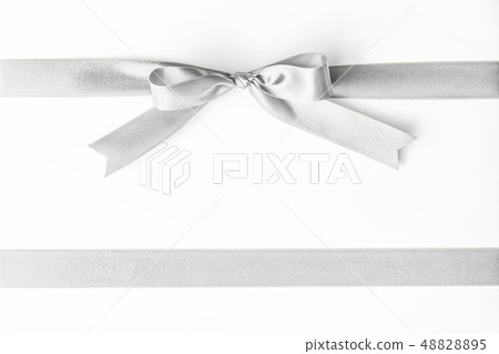 Silver ribbon pearl satin stripe band fabric bow  48828895