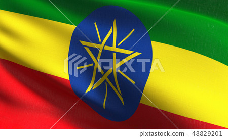 Ethiopia national flag blowing in the wind 48829201